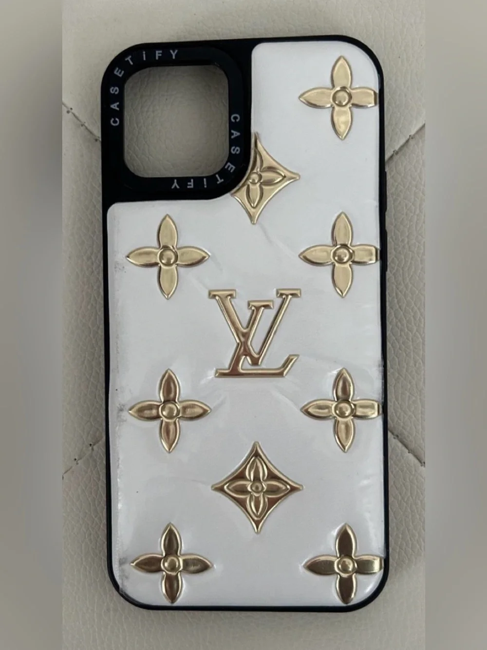 Casetify White Phone Case with Gold Monogram Accents L Vuitton iPhone case 6.1